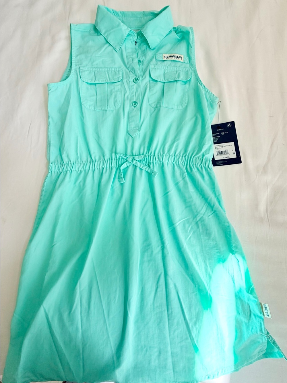 Magellan Outdoors Girls Sleeveless Shirtwaist Dress in Mint Green